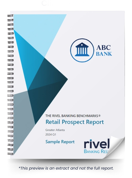 Cover and interior pages of a redacted Rivel retail prospect benchmarking report