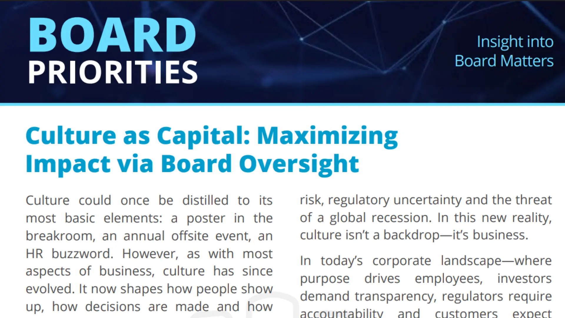 Culture as Capital:Maximizing Impact via Board Oversight